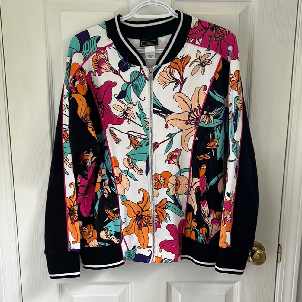 Pink and Orange Bomber Jacket with Artistic Print
